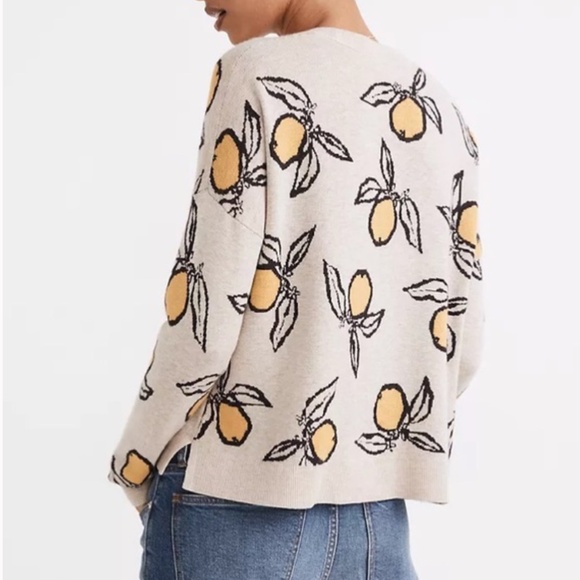 Madewell Tangerine Sketch Jacquard Pullover Sweater Heather Taupe Medium - Picture 2 of 13